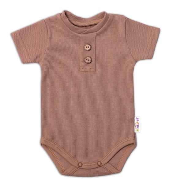 Baby Nellys Kojenecké žebrované body s knoflíčky kr. rukáv, Boy - hnědé, vel. 68, Velikost: 68 (3-6m)