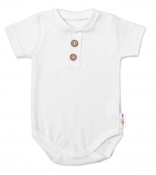 Baby Nellys Kojenecké žebrované body s knoflíčky kr. rukáv, Boy - bílé, vel. 68, Velikost: 68 (3-6m)
