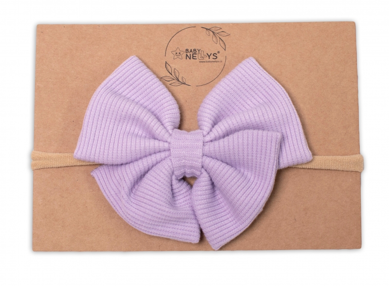 Baby Nellys Hand Made Dvouvrstvá žebrovaná čelenka - mašlička Laura, lila - 1ks
