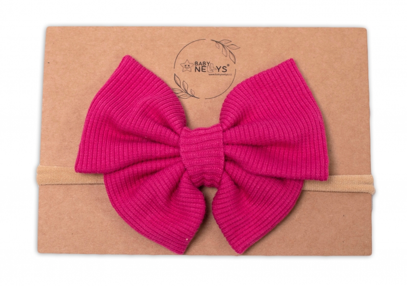 Baby Nellys Hand Made Dvouvrstvá žebrovaná čelenka - mašlička Laura, malinová - 1ks
