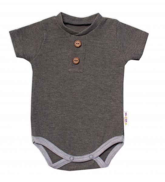 Baby Nellys Kojenecké žebrované body s knoflíčky kr. rukáv, Boy - šedé, vel. 74, Velikost: 74 (6-9m)
