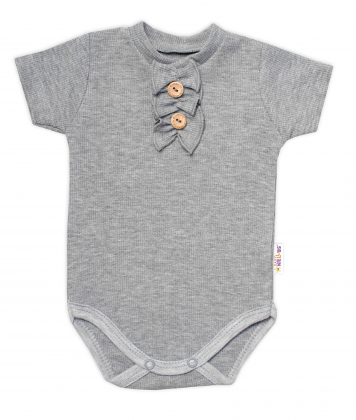 Baby Nellys Kojenecké žebrované body s knoflíčky kr. rukáv, Girl - šedé, vel. 80, Velikost: 80 (9-12m)