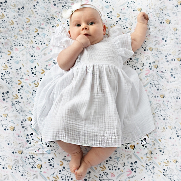 Baby Nellys 2-dílná sada mušelínové šatičky + čelenka, bílé vel. 86, Velikost: 86 (12-18m)