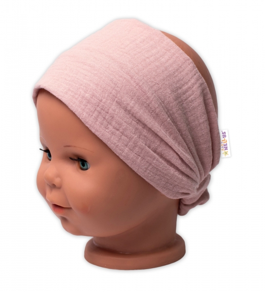 Baby Nellys Lehká mušelínová čelenka Bandana, pudrová