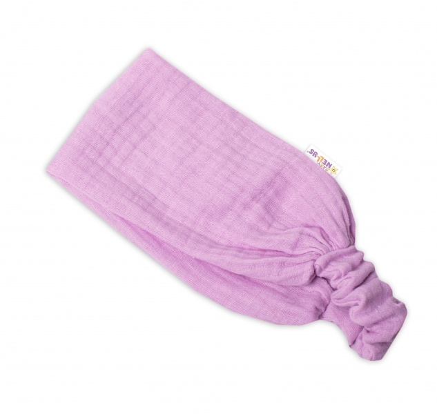 Baby Nellys Lehká mušelínová čelenka Bandana, lila, vel. 104/110