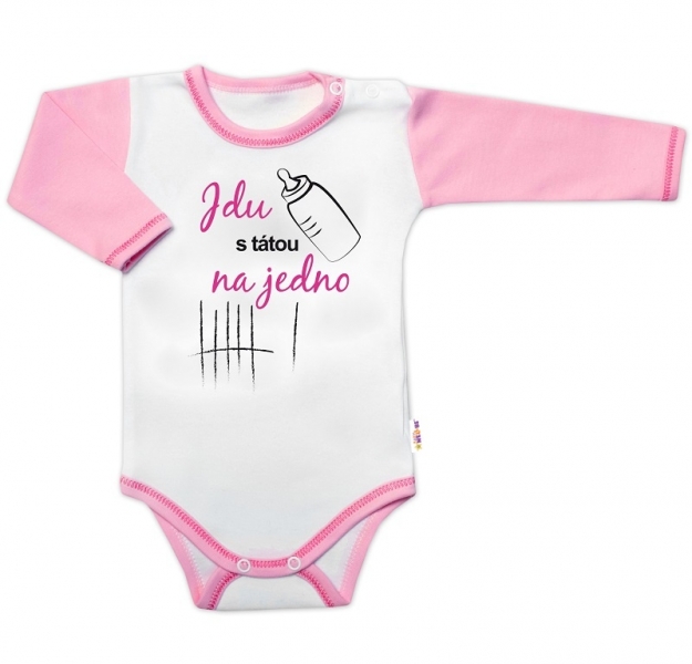 Body dlouhý rukáv s vtipným textem Baby Nellys, Jdu s tátou na jedno, vel. 80, holka, Velikost: 80 (9-12m)