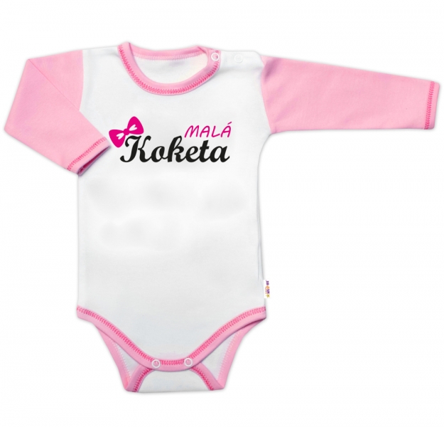 Body dlouhý rukáv s vtipným textem Baby Nellys, Malá Koketa, holka, vel. 68, Velikost: 68 (3-6m)