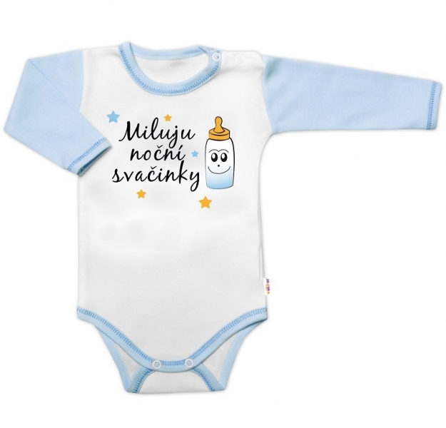 Body dl. rukáv s vtip. textem Baby Nellys, Miluju noční svačinky, kluk, Velikost: 56 (1-2m)