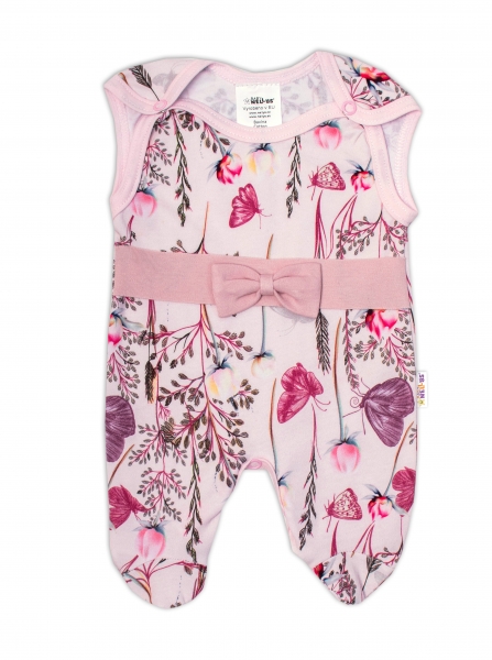 Baby Nellys  2-dílná sada, bavlněné dupačky s košilkou Motýlci, růžová, bílá, vel. 68