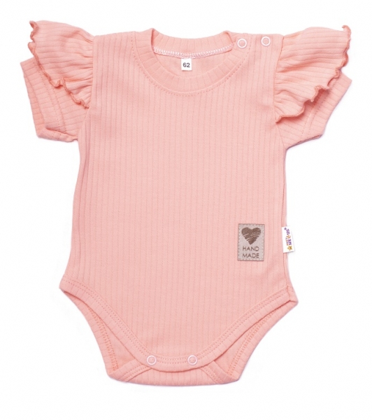 Baby Nellys Bavlněné žebrované body s volánkem, kr. rukáv, Summer Girl - meruňkové, vel.68, Velikost: 68 (3-6m)