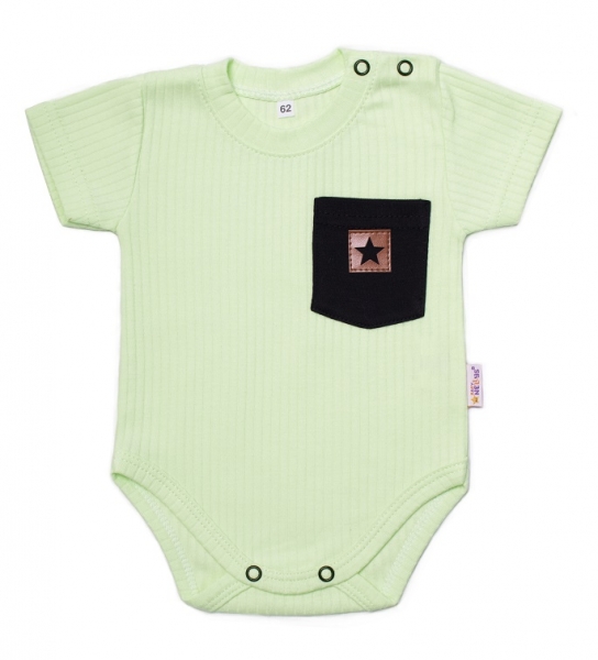 Baby Nellys Bavlněné žebrované body s kapsičkou, kr. rukáv, Summer Boy - zelené, vel.74