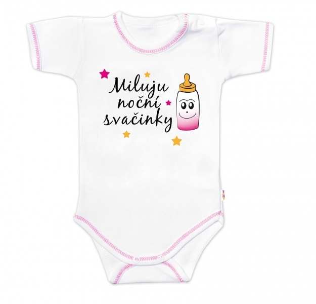 Body krátký rukáv s vtipným textem Baby Nellys, Miluju noční svačinky, vel. 80, holka, Velikost: 80 (9-12m)