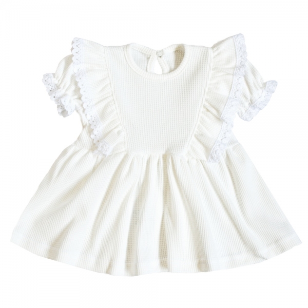 G-baby Letní vaflové šaty Princess s volánkem a krajkou - smetanové, vel. 80, Velikost: 80 (9-12m)