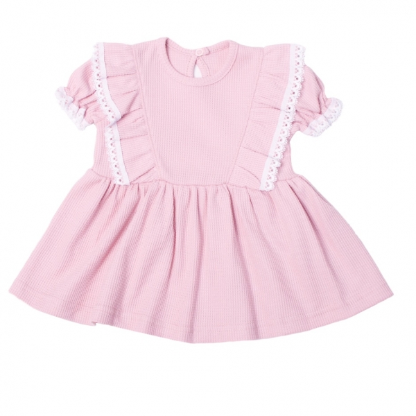 G-baby Letní vaflové šaty Princess s volánkem a krajkou - pudrové, vel. 74, Velikost: 74 (6-9m)