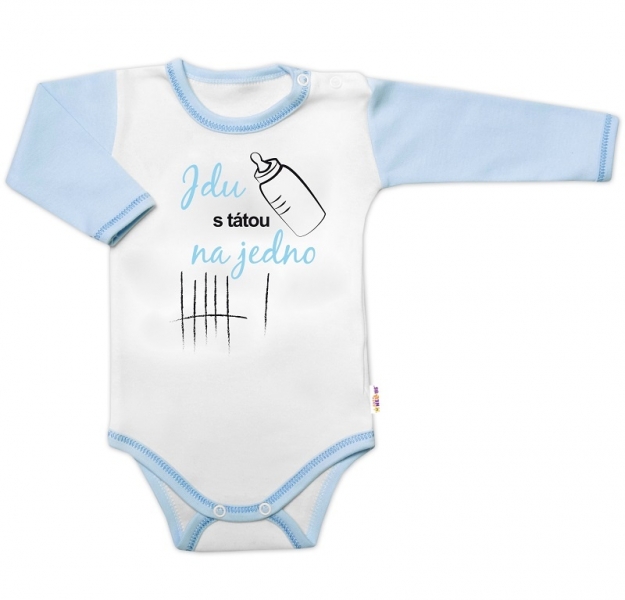 Body dl. rukáv s vtip. textem Baby Nellys, Jdu s tátou na jedno, vel. 86, kluk