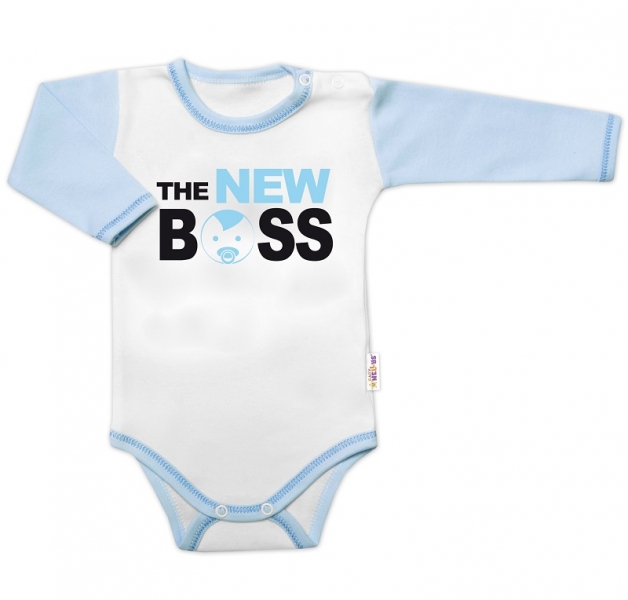 Body dlouhý rukáv s vtipným textem Baby Nellys, The New Boss, vel. 74, kluk, Velikost: 74 (6-9m)