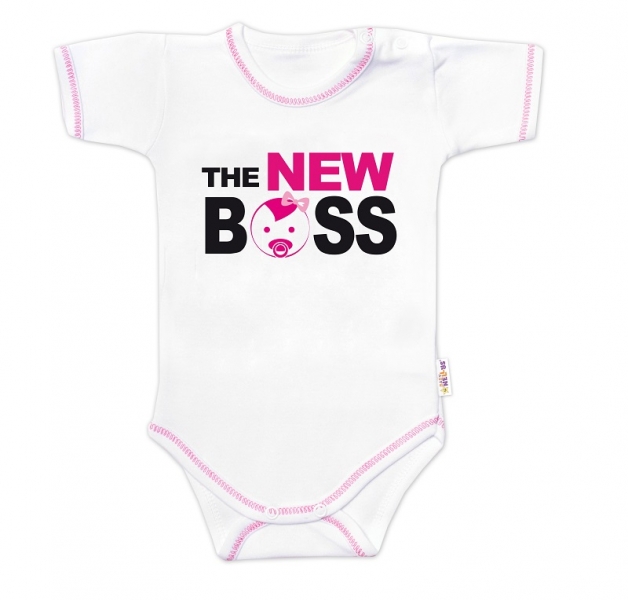Body krátký rukáv s vtipným textem Baby Nellys, The New Boss, vel. 80, holka, Velikost: 80 (9-12m)