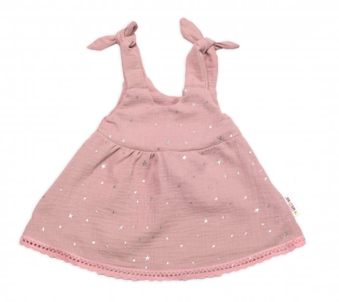 Baby Nellys Letní lehoučké mušelínové šaty Summer Stars - pudrové, Velikost: 56-62 (0-3m)