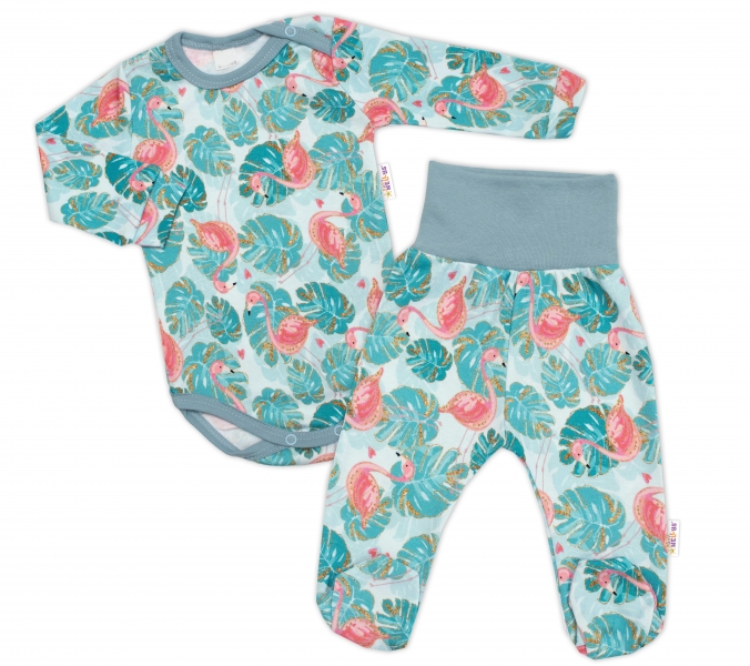 Baby Nellys 2-dílná sada body + polodupačky Plameňák - tyrkys, vel. 68, Velikost: 68 (3-6m)