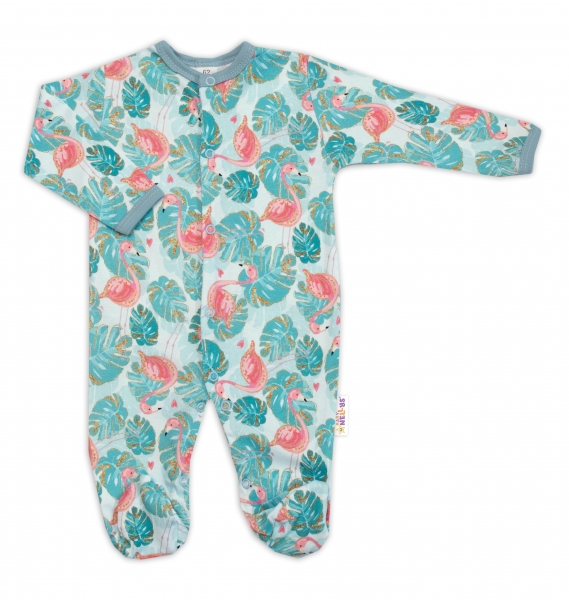 Baby Nellys Kojenecký overálek zapínání uprostřed, Plameňák - tyrkys, vel. 68, Velikost: 68 (3-6m)
