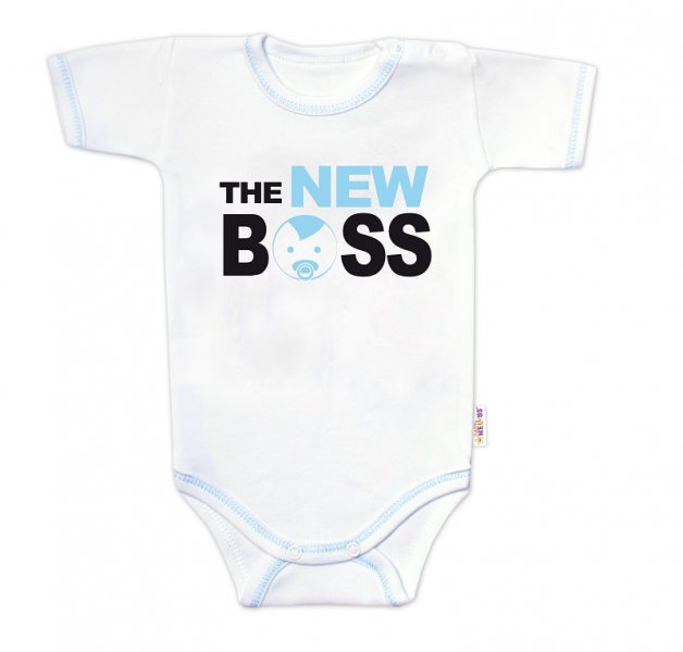 Body krátký rukáv s vtipným textem Baby Nellys, The New Boss, kluk, Velikost: 56 (1-2m)