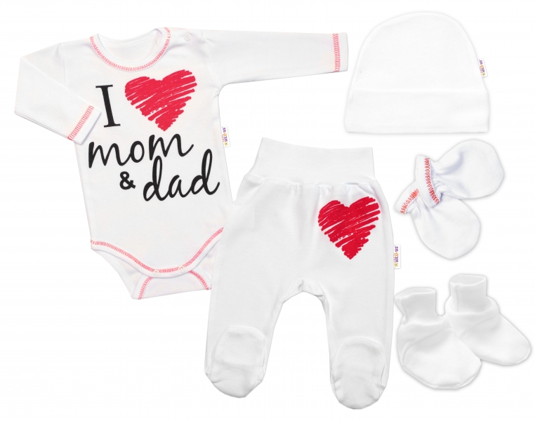 Baby Nellys 5-ti dílná soupravička do porodnice I love mom & dad, vel. 62, uni, Velikost: 62 (2-3m)
