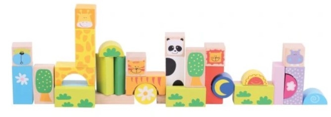 Bigjigs Toys Dřevěné kostky Safari - 32 ks