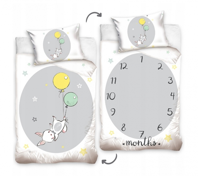 Carbotex Dětské bavlněné povlečení Bunny and Clock, 135x100 cm, šedé, Velikost: 135x100