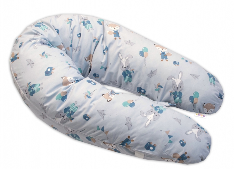 Baby Nellys Kojící bavlněný polštář - relaxační poduška Liška a zajíc, modrý