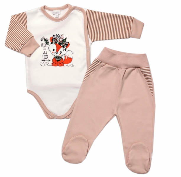 G-baby 2-dílná sada body dl. rukáv + polodupačky Little Fox, béžová, Velikost: 56 (1-2m)