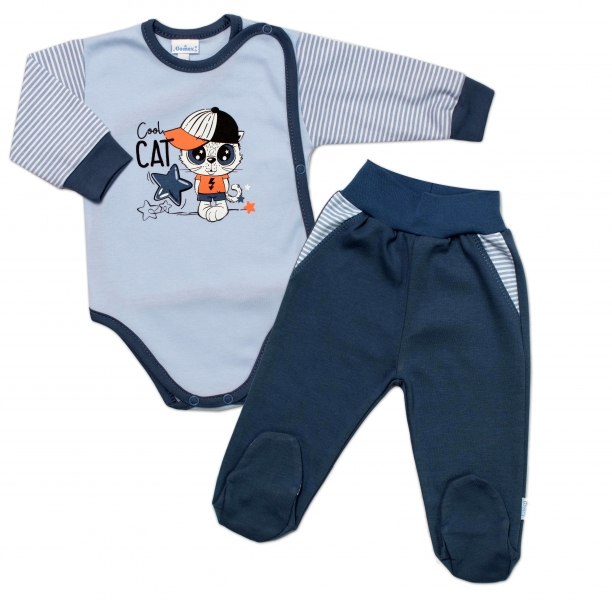 G-baby 2-dílná sada body dl. rukáv + polodupačky Cool Cat, modrá, vel. 62