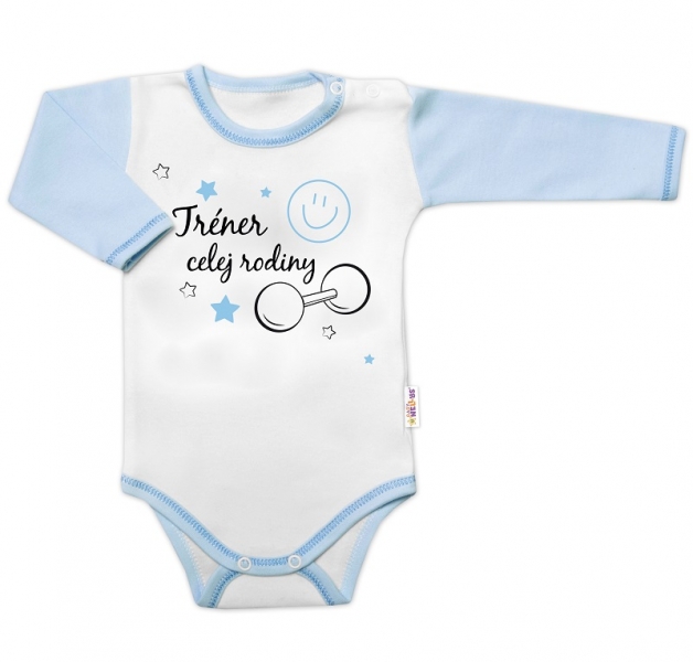 Body dlouhý rukáv s vtipným textem Baby Nellys, Trenér celej rodiny, vel. 80, Velikost: 80 (9-12m)
