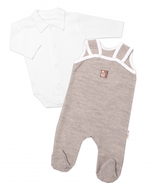 Baby Nellys 2-dílná soupravička Star, body dl. rukáv + pletené dupačky, béžové, vel. 62