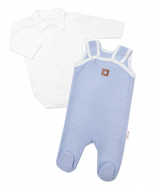 Baby Nellys 2-dílná soupravička Star, body dl. rukáv + pletené dupačky, modré