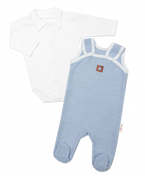 Baby Nellys 2-dílná soupravička Star, body dl. rukáv + pletené dupačky, modré, vel. 68