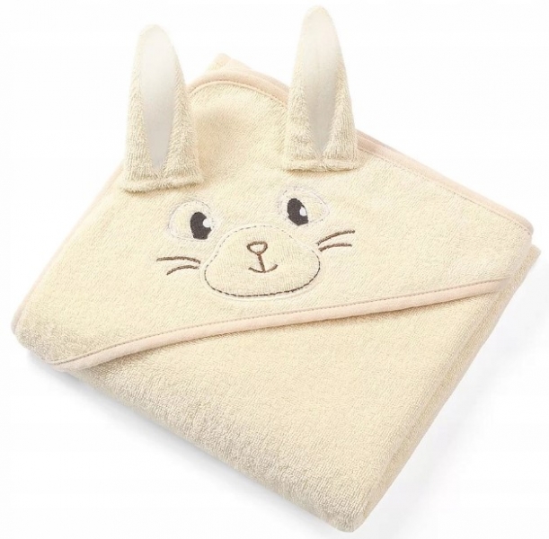 BabyOno Luxusní froté osuška s kapucí a oušky 100x100 cm - Bunny, ecru