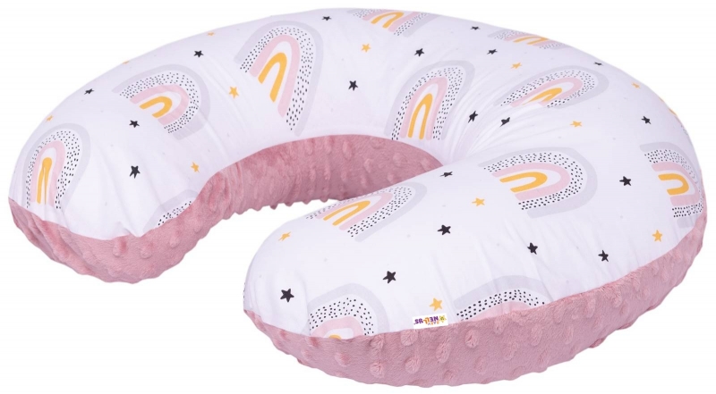 Baby Nellys Kojící polštář 125 cm, bavlna, minky, Rainbow - bílá/pudrová