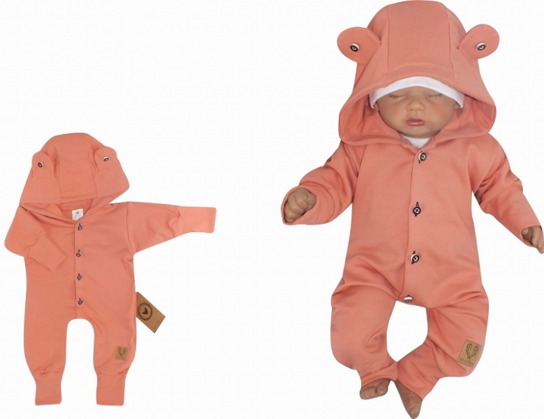 Z&Z Dětský teplákový overálek s knoflíčky a kapucí, korálová, vel. 92, Velikost: 92 (18-24m)