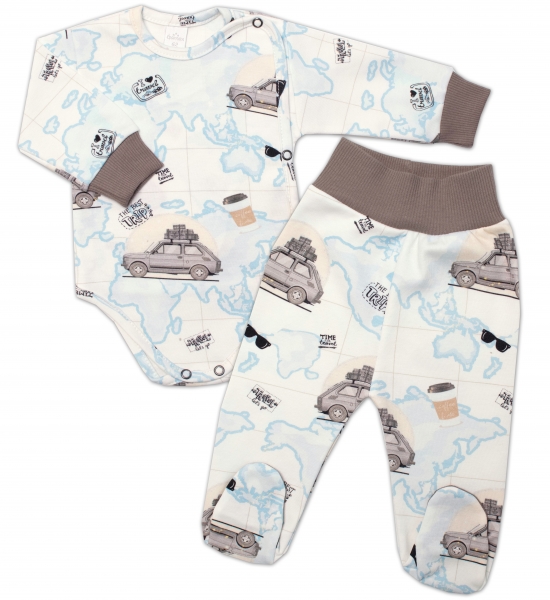 G-baby 2-dílná sada body dl. rukáv + polodupačky Auto, modrá, Velikost: 56 (1-2m)