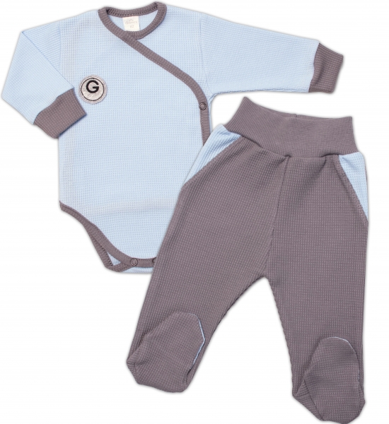 G-baby 2-dílná sada body dl. rukáv + polodupačky Elegant, modrá/šedá, vel. 62