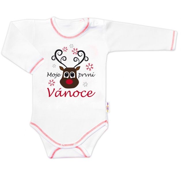 Baby Nellys Body dlouhý rukáv Moje první Vánoce, Sob, bílé, vel. 86
