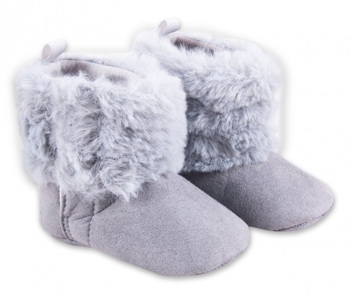 Zimní kojenecké capačky/botičky s kožíškem YO ! - šedá, 0-6m