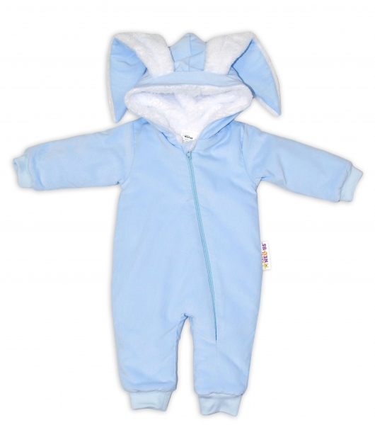 Baby Nellys Manšestrová kombinézka/overálek s kožíškem Cute Bunny - modrá, Velikost: 56-62 (0-3m)