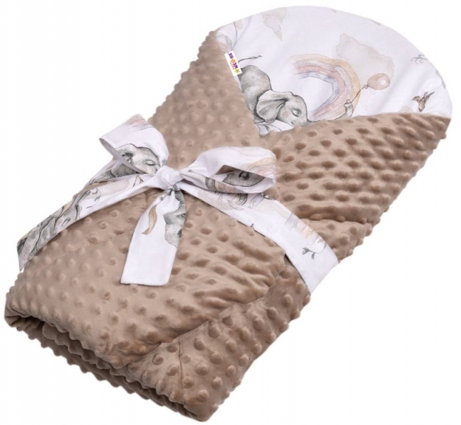 Baby Nellys Kojenecká zavinovačka minky, Slon a duha, bílá/béžová