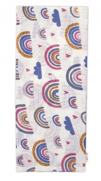 Baby Nellys Kvalitní bavlněná plenka - Tetra Premium, 70x80 cm - Duha, růžovo/modrá