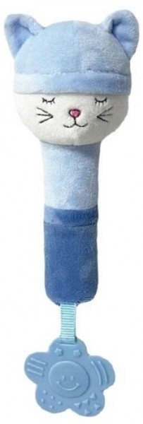 Tulilo Plyšová hračka s pískátkem a kousátkem Spící Kočička, 17 cm - modrá