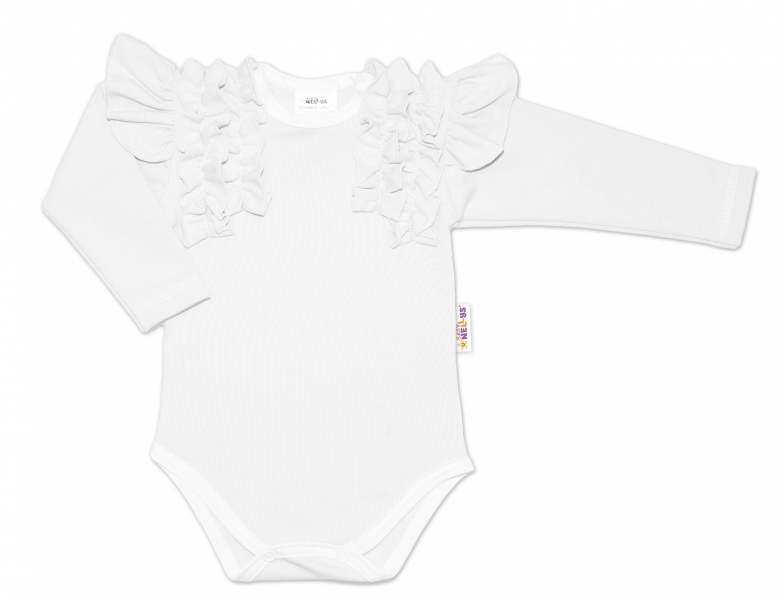 BABY NELLYS Dětské Body dlouhý rukáv s volánky, bílé, vel. 62, Velikost: 62 (2-3m)