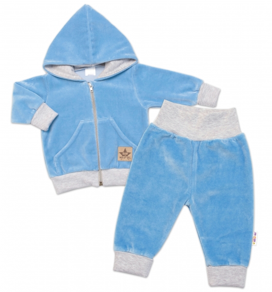 Tepláková souprava s kapsami Baby Nellys velurová, semišková Boy, modrá, vel. 80/86, Velikost: 80-86 (12-18m)