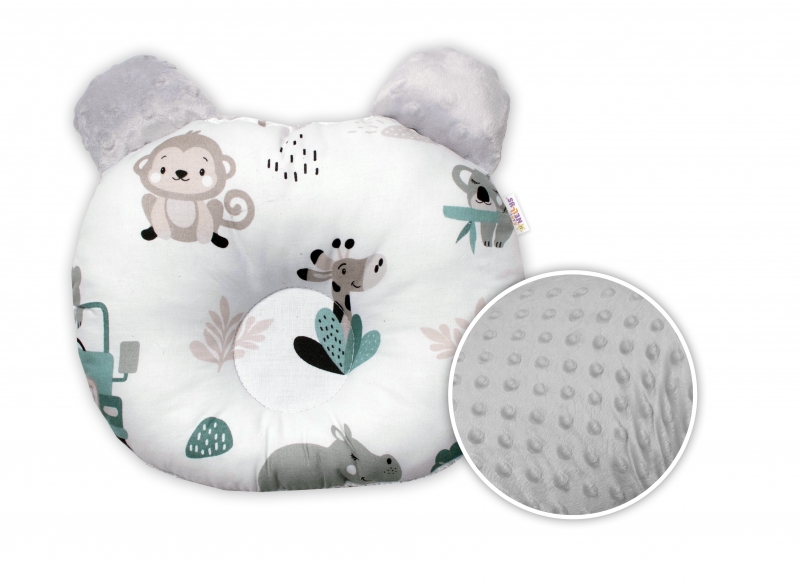 Baby Nellys Bavlněný polštářek s minky, Baby Safari, bílá/šedá