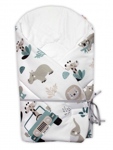 Baby Nellys Kojenecká zavinovačka s výztuží, Baby Safari - bílá s potiskem